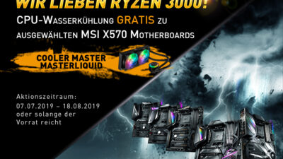 MSI X570-Mainboards für Ryzen 3000 mit GRATIS Cooler Master AiO-Wasserkühler!