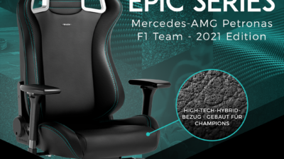 Der noblechairs EPIC Gaming-Stuhl in der Mercedes-AMG Petronas Formula One Team Edition