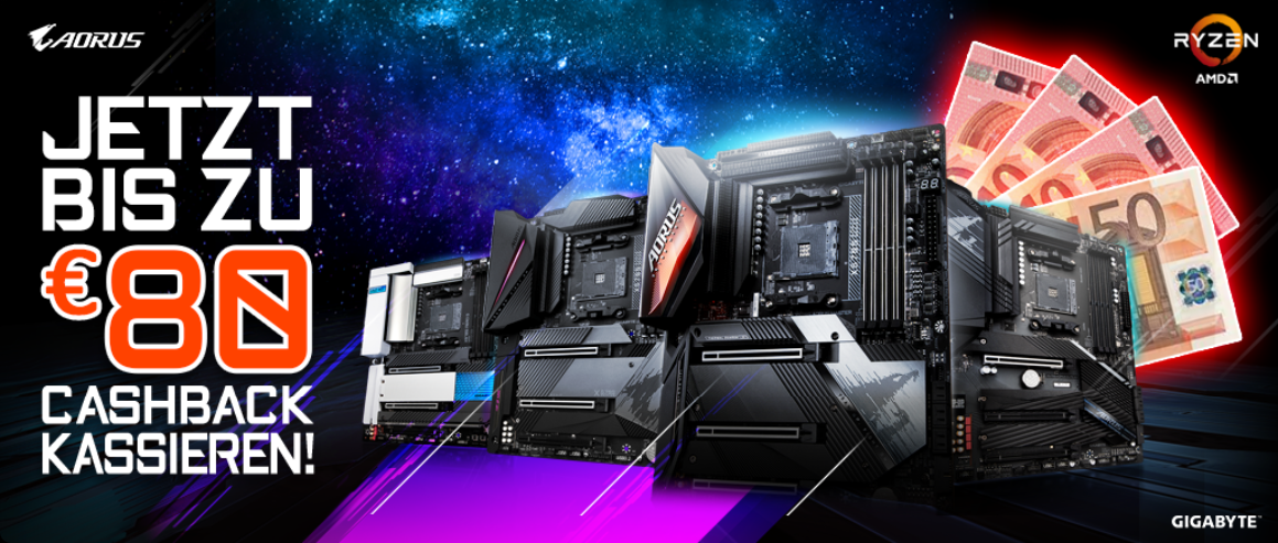 Gigabyte / Aorus X570S-, B550- und B450-Mainboards mit bis zu 80 Euro Cashback!