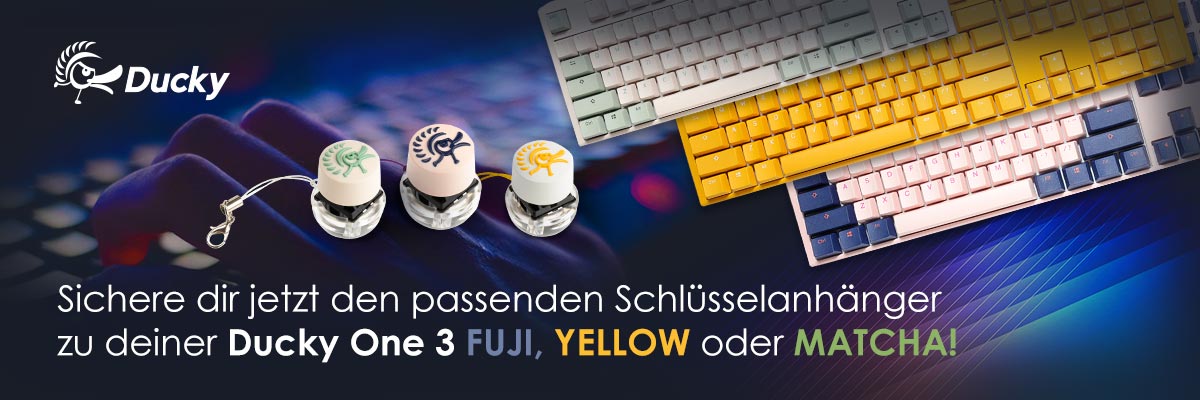Jetzt Ducky Wobbly-Schlüsselanhänger zu Ducky One 3 Fuji, Yellow, Matcha, Classic oder Daybreak Gaming-Tastaturen sichern!