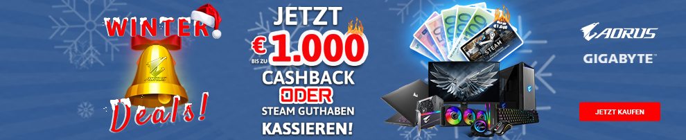 Ausgewählte Gigabyte- / Aorus-Produkte mit bis zu 1000 Euro Cashback oder bis zu 1000 Euro Steam-Guthaben!