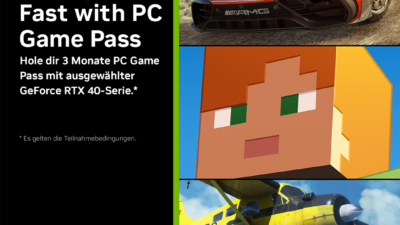 3 Monate PC Game Pass jetzt zu NVIDIA GeForce RTX 4090, 4080, 4070 (Ti) und 4060 (Ti) dazu erhalten!