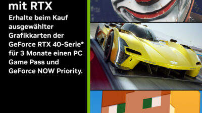 3 Monate PC Game Pass und GeForce NOW Priority jetzt zu NVIDIA GeForce RTX 4090, 4080, 4070 (Ti) und 4060 (Ti) dazu erhalten!