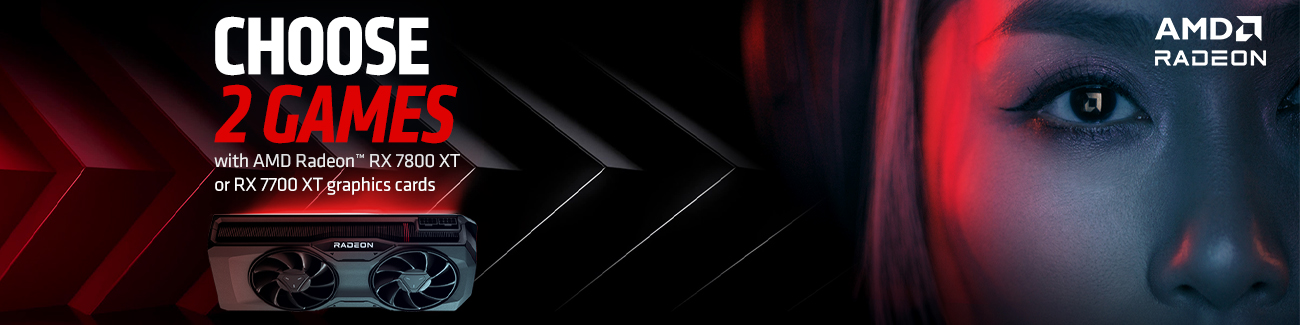 Wähle 2 von 4 Spielen beim Kauf einer AMD Radeon RX 7700 XT oder 7800 XT Grafikkarte!