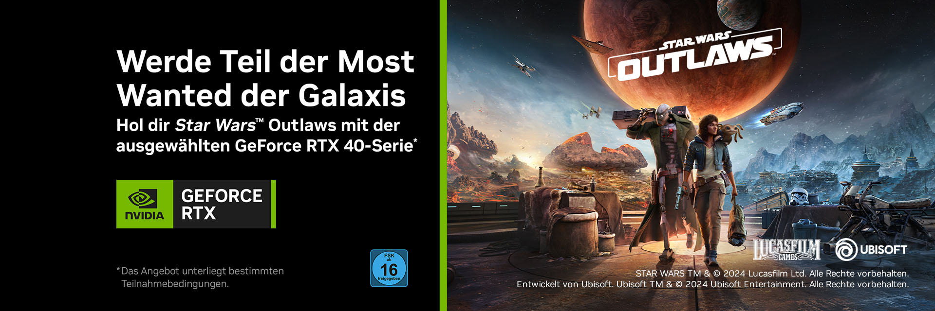 Star Wars Outlaws jetzt zu NVIDIA GeForce RTX 4090, 4080 (SUPER), 4070 (Ti) (SUPER) dazu erhalten!