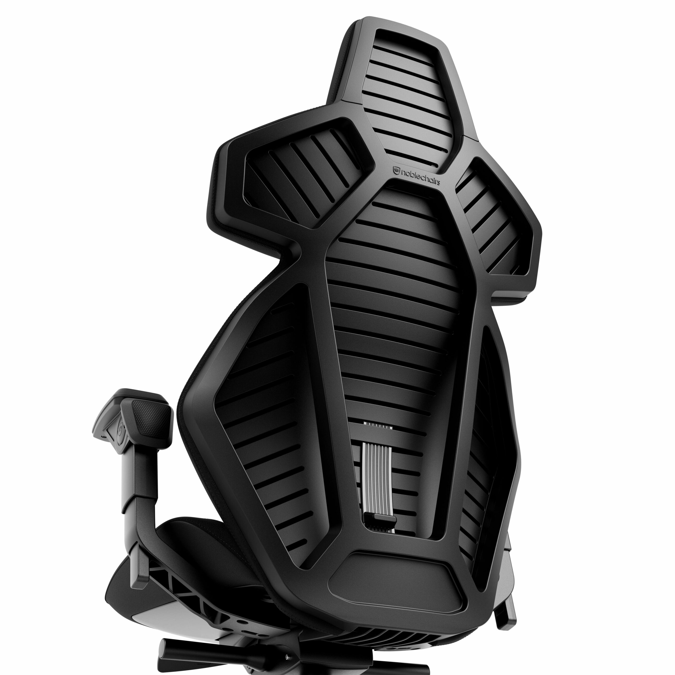 Rückansicht des noblechairs DAWN Gaming-Stuhl in Schwarz mit Kunstleder