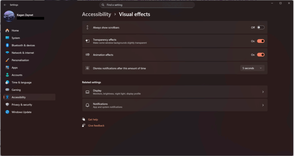 Barrierefreiheits-Einstellungen in Englisch unter Windows 11