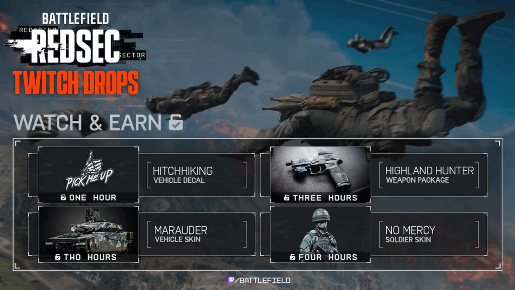 Battlefield 6 RedSec Twitch Drops Bild Auflistung
