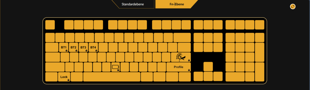 Übersicht der Fn-Ebene der Ducky Tastatur in der Webbasierten Software