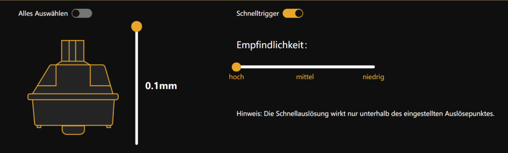 Einstellungsoberfläche von der Schnelltrigger-Funktion