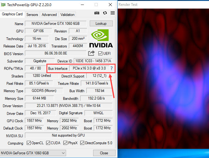 GPU-Z Screenshot PCIe Anbindung
