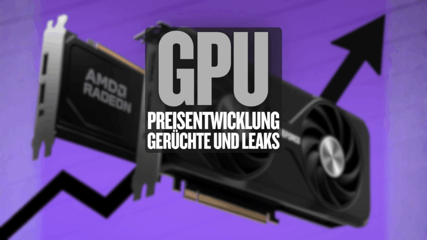 GPU Preise Leaks und Gerüchte. Violetter Hintergrund mit zwei GPUs