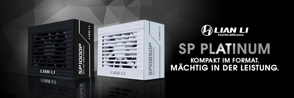 Lian Li SP Series Netzteil Banner mit zwei Netzteilen der Serie