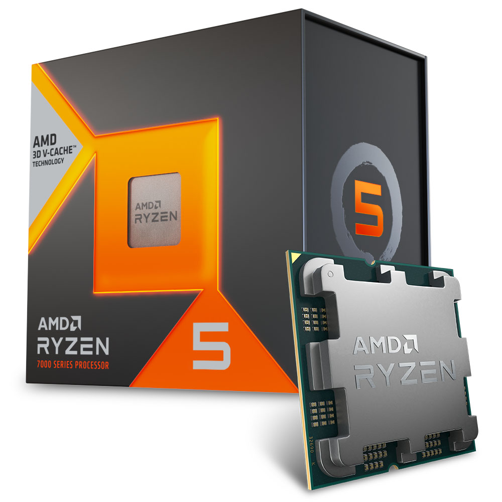 Verpackung des Prozessors mit einem Ryzen 5 7500X3D Prozessor davor