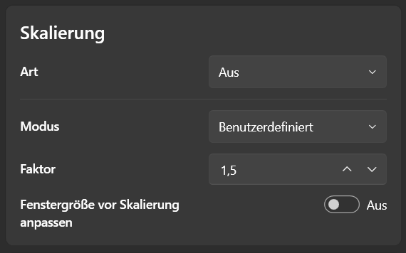 Lossless Scaling Skalierung Einstellungsblock