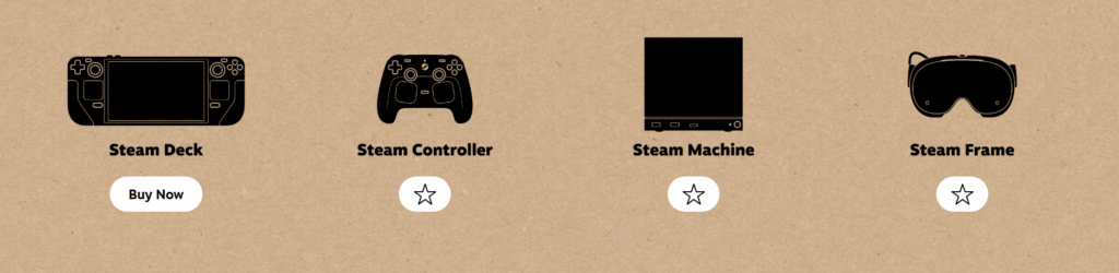 Valve-Hardware Portfolio mit Steam Deck, Controller, Machine und Steam Frame