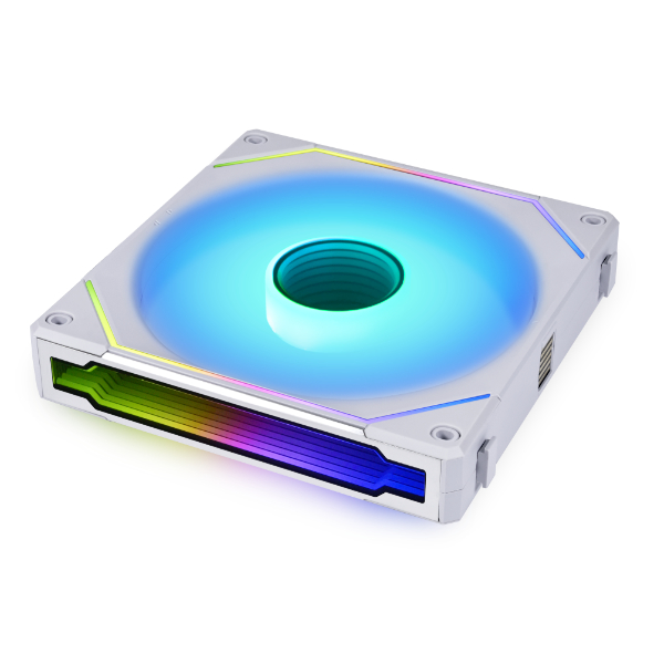 Lian Li UNI FAN SL WIRELESS 140 von vorne mit Beleuchtung in weiß