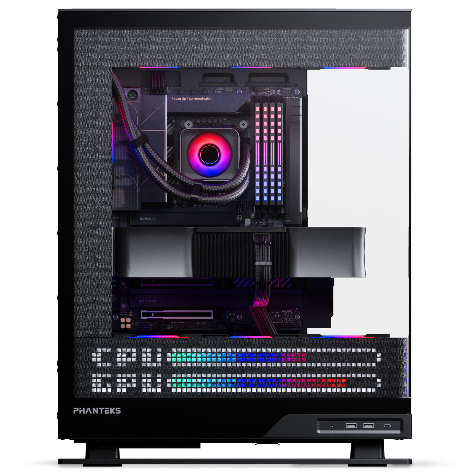 Phanteks Evolv X2 Matrix PC-Gehäuse von der linekn Seite mit eingebauter Hardware