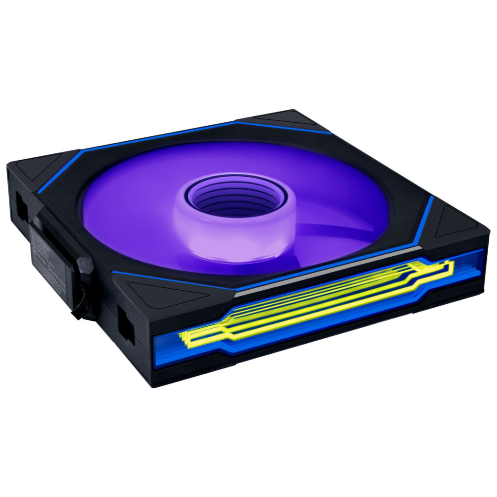 Lian Li UNI FAN SL WIRELESS 140 von vorne mit Beleuchtung in schwarz