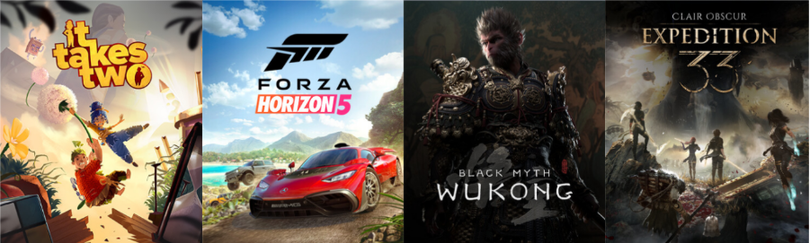 Steam Banner von it takes two, Forza Horizon 5, Black Myth: Wukong und Clair Obscur Expedition 33