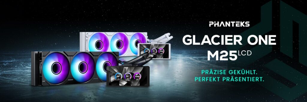 PHANTEKS Glacier One M25 LCD Banner mit beiden AiOs in schwarz und weiß