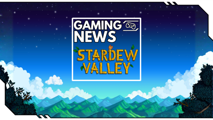 Beitragsbild Stardew Valley mit Bergen und Schrift und dunklem Himmel