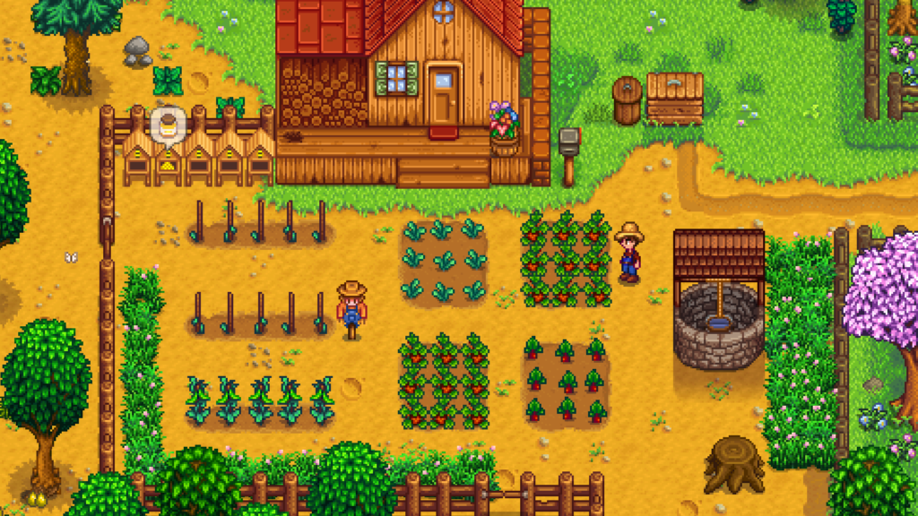 Stardew Valley mit Sicht auf eine Farm am Tag mit Haus
