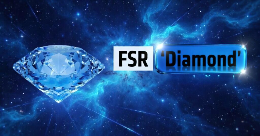 FSR Diamond mit blauem Diamanten vor Weltraum-Hintergrund