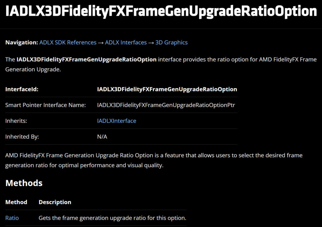 AMD-Dokumentation mit Hinweis auf Frame-Generation-Ratio-Option