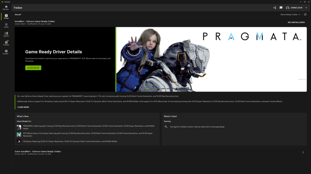 Nvidia APP Treiberseite