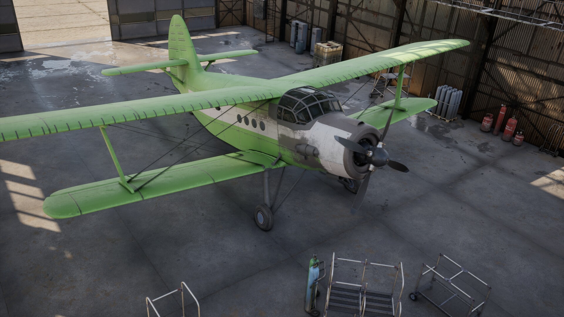 Cartel Pilots Wanted Doppeldecker im Hangar
