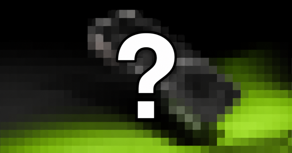 Großes Fragezeichen über einem verpixeltem Bild, dass eine Grafikkarte darstellen könnte