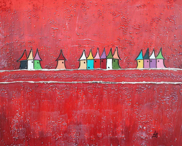 Bild SMALL HOUSES RED in bunt aus Holz
