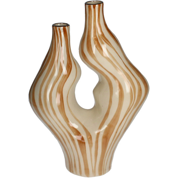 Vase ORGANIC STRIPES BROWN in beige aus Steingut