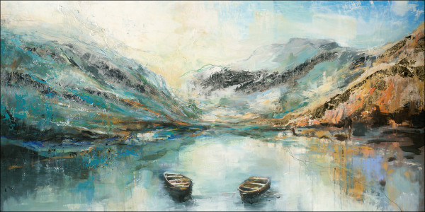 Originalbild BERGSEEIDYLLE in mehrfarbig aus Holz