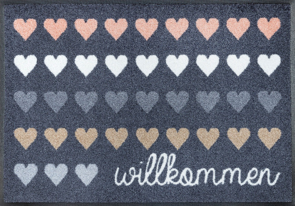 Fußmatte Willkommen Herzen in mehrfarbig aus Polyamid