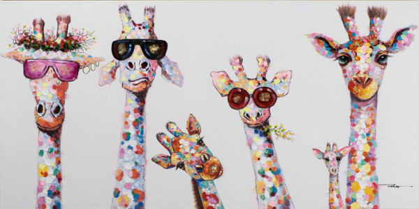 Keilrahmenbild GIRAFFEN in bunt aus Holz