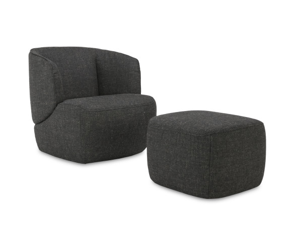 Sessel + Hocker ROLF BENZ 384 in schwarz aus Stoff
