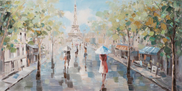 Gemälde SPAZIERGANG IN PARIS in bunt aus Holz