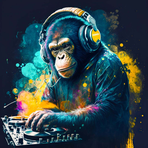 Leinwandbild MONKEY DJ in blau aus Holz