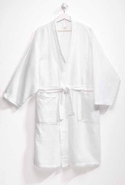 Bademantel MUSSELIN L/XL in weiß aus Baumwolle