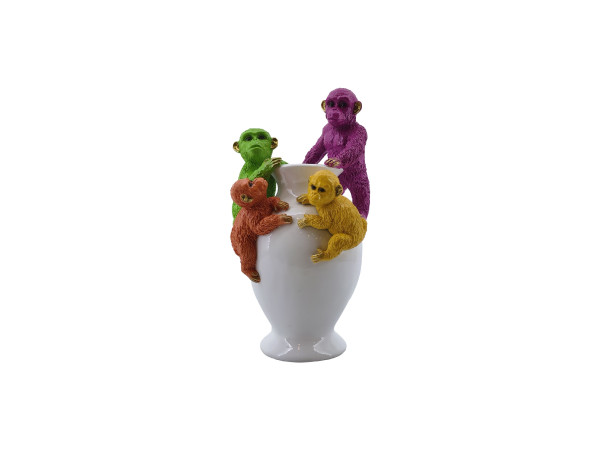 Vase Affen in weiß aus Polyresin