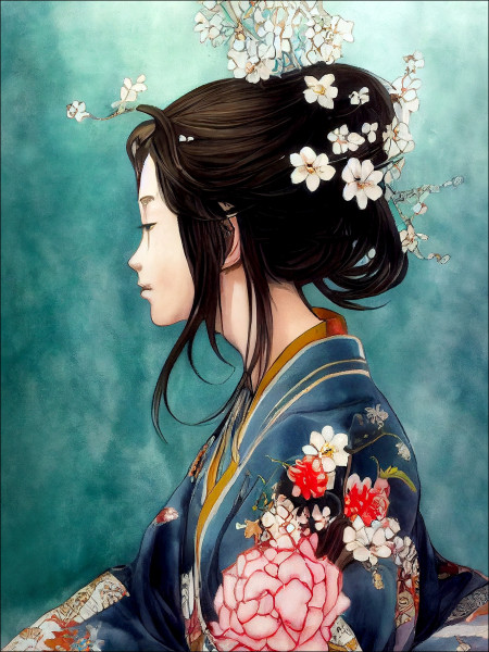 Glasbild GEISHA I in mehrfarbig aus Glas