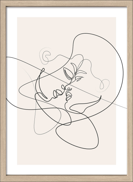Gerahmtes Bild LINE ART FACES in mehrfarbig aus Glas satiniert
