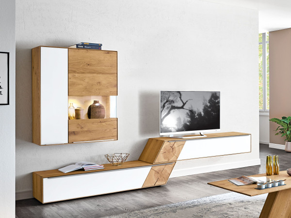 Wohnwand MONDO TALVERA in Asteiche aus Massivholz