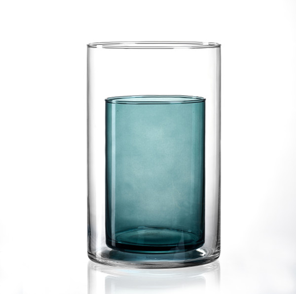 Windlicht DUO in petrol aus Glas