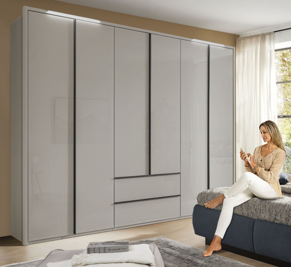 Kleiderschrank Rolf Weber WILSTEDT in Kieselgrau aus Glas/Dekor