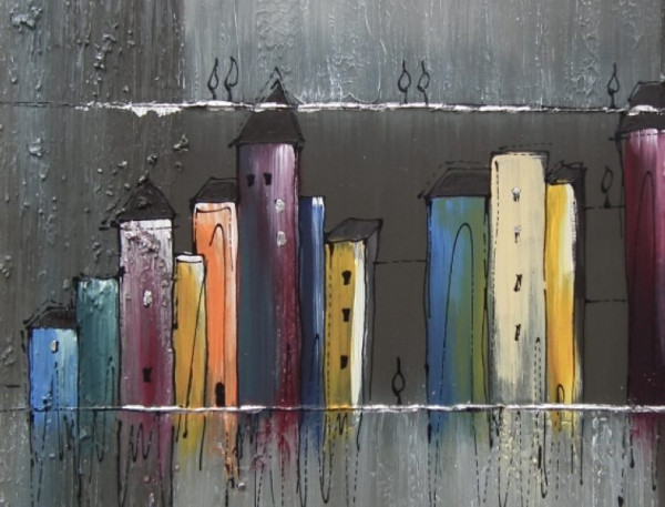 Bild LONG HOUSES GREY in bunt aus Holz