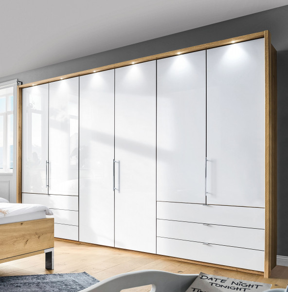 Kleiderschrank Rolf Weber WOLFHAGEN in Eiche Bianco aus Glas/Dekor