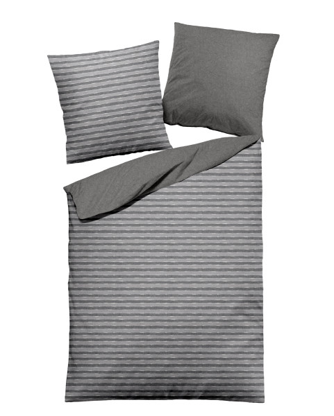 Bettwäsche Flanell in silber-anthrazit aus Baumwolle